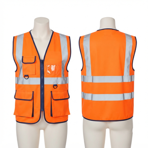Chaleco de Seguridad de Alta Visibilidad para Hombre, Transpirable, Talla Grande, 120 GSM, Malla de Poliéster Ignífuga, Panel Reflectante Naranja, Personalizable - Product Image 1