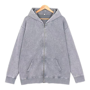 Sweat-shirt à capuche zippé tendance pour homme 2026, couleur unie, avec logo personnalisé, poche kangourou, en polaire, pour l'automne - Product Image 5