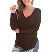 T-shirts pour femmes à manches longues, col rond, coupe ajustée, avec appliques de logo personnalisées, 100% coton, écologiques