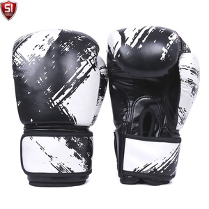 Gants de boxe en cuir PU noir et blanc, équipement d'entraînement durable, sangle de poignet réglable - Product Image 1