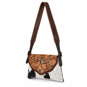 Sac bandoulière en cuir véritable de vachette à poils, fait main, style western floral, sac à main vintage pour femme, sac de voyage - Product Image 1