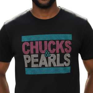 T-shirt personnalisé pour homme en coton à manches courtes avec strass Chucks and Pearls, motif graphique brillant, style décontracté et tendance - Product Image 5