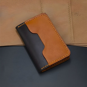 Genuine Leather <b>Men</b> <b>Wallet</b> Premium Luxury High Quality Two Tone Contrast Color Yellow Stitch Vertical <b>Card</b> <b>Holder</b> Slim Case Mini - Product Image 1