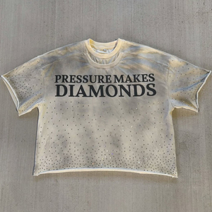 T-shirt personnalisé pour homme, à manches courtes, double col, imprimé, effet délavé, avec strass en diamant, à paillettes, pour presse à chaud, coupe courte - Product Image 4