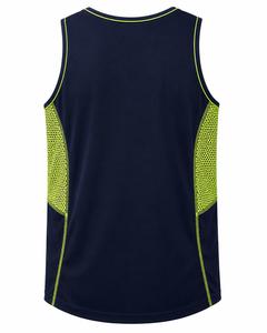 Débardeur Homme Tendance Bleu Marine avec Panneau en Maille Vert Néon Col Rond Sportif Tricoté 100% Polyester Respirant Écologique Séchage Rapide - Product Image 5
