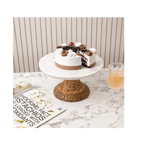 Support à gâteau carré en bois et marbre, créatif, en bois de manguier avec plateau supérieur en marbre rond, best-seller - Product Image 4
