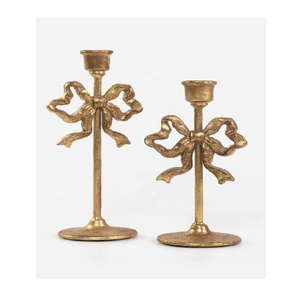 Golden Aluminum Handmade <b>Large</b> Bow <b>Candle</b> Holder Christmas Elegant Living Room Centerpiece Pillar Mantels Consoles Shelves Decor - Product Image 3