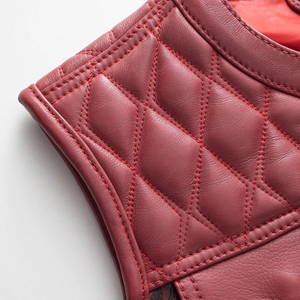 <b>Red</b> PU Leather Moto <b>Vest</b> <b>Men</b> Quilted Front Lace-Up Side Pockets Crew Neck Short Outerwear Autumn Biker Style - Product Image 5