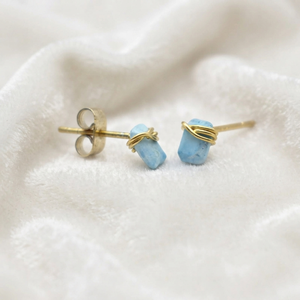 Ratnarachit Handmade Wire Wrapped <b>Turquoise</b> <b>Stud</b> <b>Earrings</b> 14K Gold Plated Brass Baguette Cut Minimalist Gift - Product Image 2