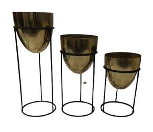 Ensemble de jardinières en métal doré antique avec support géométrique en fer, pot de fleurs moderne pour intérieur et extérieur, porte-plantes haut pour salon - Product Image 6