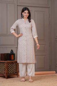 Ensemble coordonné 100% coton pour femmes, vêtements de détente ethniques indiens durables, imprimé floral, ensemble kurta et pantalon, meilleur prix - Product Image 3