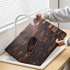Planche à découper rectangulaire en bois d'acacia, bloc de découpe à grain transversal, plateau de service de cuisine avec rainure pour les jus, écologique, durable, antidérapant - Product Image 1