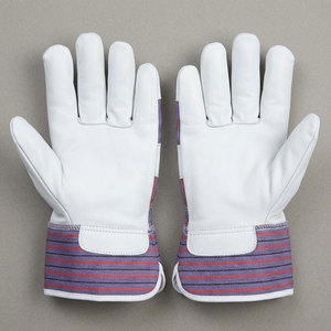 Gants de travail en cuir de vachette de haute qualité, rayés rouge et bleu, avec dos en coton, gants de travail industriels, gants de rigueur pour la construction - Product Image 2