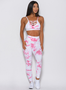 Nuevo Conjunto de Yoga Estilo 2026, Leggings Tie Dye Blanco y Rosa, Ropa Deportiva, Top Corto, Producto Duradero - Product Image 2