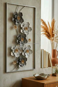 Grande Décoration Murale Circulaire Horizontale en Métal, Disque Côtelé Teal Blanc Doré, Sculpture Murale Circulaire pour Salon - Product Image 6