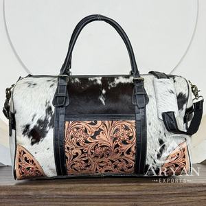 Bolsa de Viaje de Cuero Genuino Hecha a Mano, de Alta Popularidad, Bolsa Deportiva de Gran Capacidad, Bolsa de Fin de Semana Estilo Western - Product Image 1