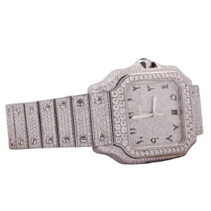 Reloj mecánico de acero inoxidable personalizado de fábrica de gama alta de lujo Moissanite diamante cuero zafiro vidrio antiguo negocio cadera - Product Image 1