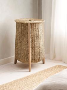 Panier à linge en jonc de mer et bois tressé, panier de rangement naturel fait main, vente en gros, écologique, fabriqué au Vietnam - Product Image 2