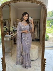 Designer Soft <b>Net</b> Saree With Cut Dana Multi Sequence & Thread Embroidery In Allover Saree Paired With Cut Dana Beads Work Blouse - Product Image 1