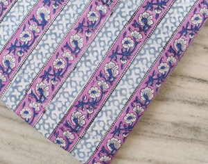 Eco-Friendly Lightweight Lavender Stripe Hand Block Print Cotton Fabric Floral Indian Textile Dress <b>Material</b> <b>Sewing</b> Wholesale - Product Image 4