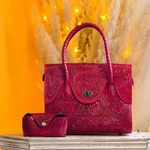 New Women's Vintage Designer Trendy Hand Tooled Florals Carved 100% Genuine Leather High Quality Pink Lightweight <b>Mini</b> Tote <b>Bags</b> - Product Image 6