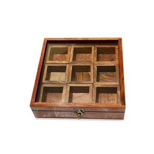 Boîte de rangement pour thé en bois artisanal, écologique, durable, de qualité alimentaire, avec couvercle en verre, 9 compartiments, organisateur rustique, boîte de présentation, épices - Product Image 3
