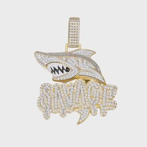 Colgante Savage para Hombre, con Diamante Moissanita de Corte Redondo, Inspirado en Animales Marinos, Colgante de Tiburón, Colgante Hip Hop, Colgante con la Palabra Savage - Product Image 3