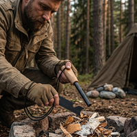 Kit de démarrage de feu avec manche en bois, outil multifonction de survie en ferrocérium avec allumeur, ouvre-bouteille, clé pour le camping, la randonnée et le bushcraft