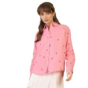 Chemise en rayonne à imprimé cœur pour femme, coupe classique, manches longues, col boutonné, tenue décontractée - Product Image 1