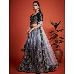 Black Sequin Mermaid Evening Gown Wedding Guest Lehenga Choli - Product Image 5