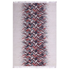Tapis Kilim fait main, motif géométrique, rectangulaire, tissé, avec franges, pour salon, en vente à prix réduit - Product Image 1