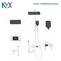 Système de douche thermostatique numérique blanc avec affichage, pommeau de pluie carré, douchette à main et pulvérisateur de bidet pour salle de bain moderne