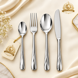 Juego de cubiertos de acero inoxidable con mango con diseño en espiral, juego de cubiertos plateados de lujo con acabado espejo, juego de cuchillo, tenedor y cuchara para la cena - Product Image 1