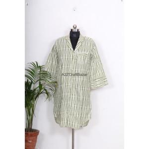 Robe longue 100 % coton pur, écologique, à imprimé floral, imprimée à la main, col en V, taille mini, chemise décontractée, vêtements d'été pour filles - Product Image 1