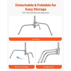 Stativo C in Acciaio Inossidabile Resistente per Fotografia, Altezza Massima 330 cm, Regolabile 1,46-2,99 m, Capacità 20 kg - Product Image 6
