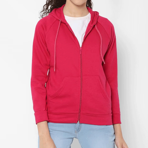 เสื้อฮู้ดซิปผ้าฝ้ายพิมพ์ลายตามสั่งสำหรับผู้หญิง ระบายอากาศได้ดี สวมใส่สบายในฤดูหนาว สีแดงเบอร์กันดี ปรับแต่งสีได้ พร้อมโลโก้ด้านหน้า - Product Image 4