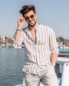 Men Striped Formal Shirt Long Sleeve Slim Fit Button <b>Down</b> Office Wear Casual Business Style Comfortable Cotton Shirt Top - Product Image 4