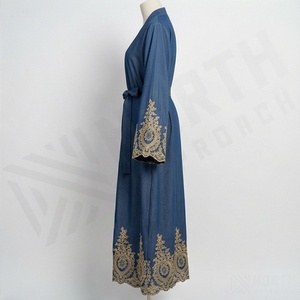 Abaya Modeste Grande Taille Respirante Broderie Ramadan Kaftan Vêtements Islamiques Femme Musulmane Taille Personnalisable Designer - Product Image 3