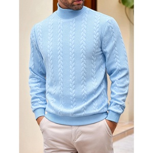 <b>Men's</b> Light Blue Knitted Turtleneck Pullover Regular Fit Casual Autumn Wear Solid Color Long Sleeve <b>Sweater</b> - Product Image 1