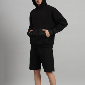 Cotton/Polyester Winter Two-Piece Breathable <b>Lightweight</b> <b>Hoodie</b> Shorts Set for Men Gym Training Customizable Size Casual Wear - Product Image 3