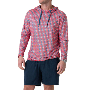 Camisa de Manga Larga con Capucha y Estampado Geométrico Rojo para Hombre, de Secado Rápido, Informal, para Verano, Corte Regular, Tejido de Poliéster - Product Image 1