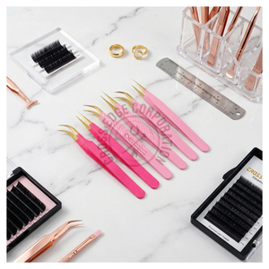 Premium Grade fiber tip Eyelash Tweezer Handmade Volume Fan Tweezers Stainless steel <b>Lash</b> Extension Tweezers <b>Kit</b> <b>Lash</b> tool - Product Image 1
