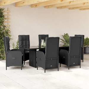 Set da pranzo da 7 pezzi in Poly Rattan nero con cuscini Set da giardino - Product Image 1