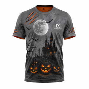 เสื้อยืดปาร์ตี้ฮาโลวีนขายส่งสำหรับผู้ชาย ลายพิมพ์ 3 มิติ ฟักทอง ปราสาทผี ค้างคาว สีดำ สีเทา แขนสั้น สไตล์ลำลอง สตรีทแวร์ ลายกราฟิก - Product Image 1