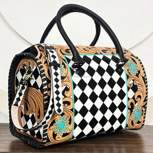 Elegant 2026 Black & White Checkered Pattern Speedy Bag Designer Women's Handbag <b>Tooled</b> Floral Shoulder Duffel Bag for Women's - Product Image 4