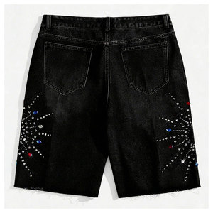 Nouveaux shorts en jean noirs délavés pour hommes, respirants, 100 % coton, style vintage décontracté, coupe droite, pour le streetwear - Product Image 6