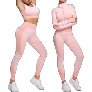Ensemble de vêtements de yoga sans couture pour femmes de haute qualité, composé d'un soutien-gorge de sport, d'un legging taille haute et d'une veste, avec étiquette privée OEM ODM. - Product Image 4