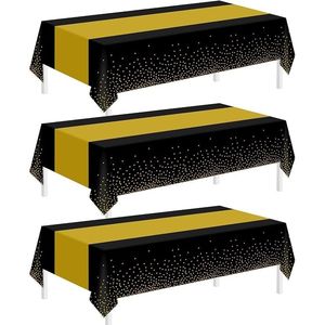 Childom Set di 3 Tovaglie Monouso per Feste 137x274 cm in Plastica Rettangolare Nero e Oro per Eventi - Product Image 1