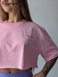 เสื้อยืดโอเวอร์ไซส์ทรงครอป แขนสั้น คอกลม ผ้าฝ้าย สไตล์ลำลอง สตรีทแวร์ ทรงหลวมสำหรับผู้หญิง - Product Image 3