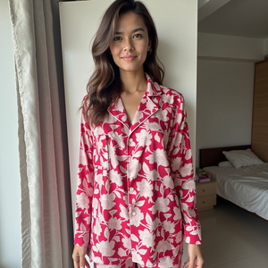 Twilight Tapestry of Blushing Roses y Silken Harmony Camisa de manga larga con pantalones cortos elásticos - Product Image 5